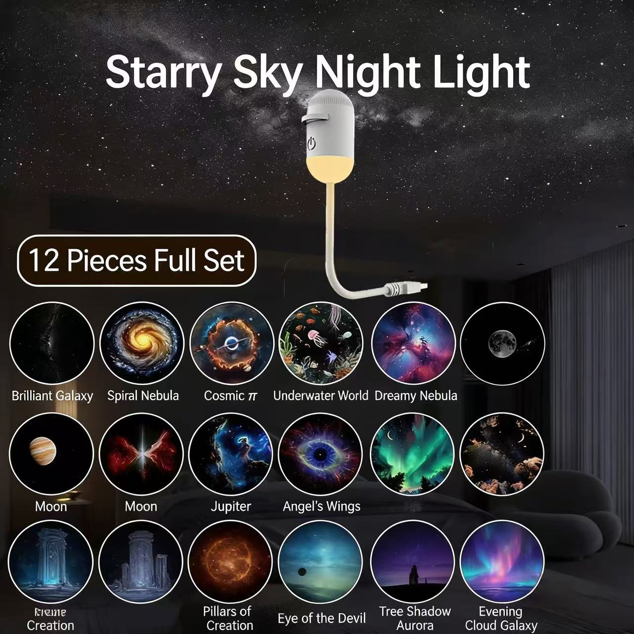 Starry Sky Mini Galaxy Light Projector for Living Room Bedroom Night Light for Sleep Baby Feeding Eye Protection