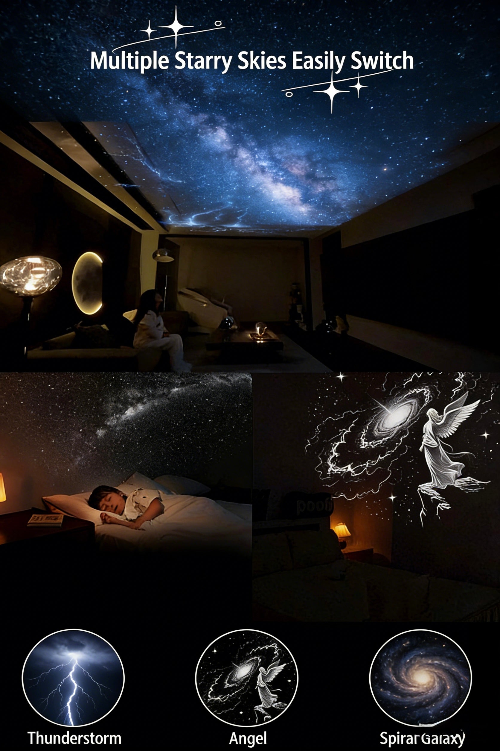 Starry Sky Mini Galaxy Light Projector for Living Room Bedroom Night Light for Sleep Baby Feeding Eye Protection